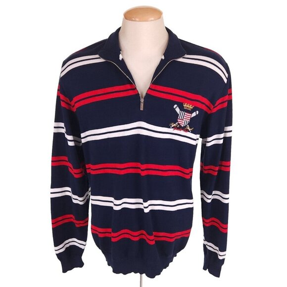 Paul & Shark Yachting Striped 1/2 Zip Sweater L Mens Navy Blue Collection $375 - Picture 4 of 15